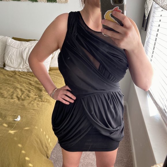 ASOS Black Mesh Cocktail Mini Dress 8 - Picture 1 of 8